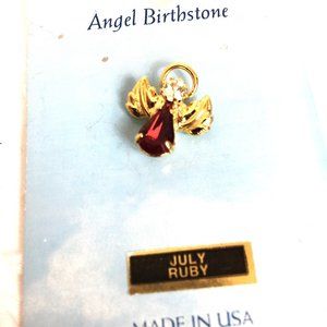 Austrian Crystal Ruby Guardian Angel Pendant Tie Tack Pin Vtg  NWOT